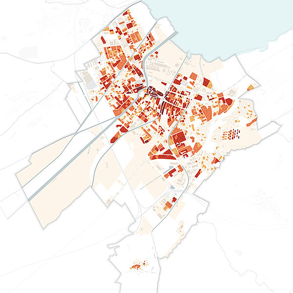 Illustration de la densité de la population dans la ville d'Yverdon-les-Bains